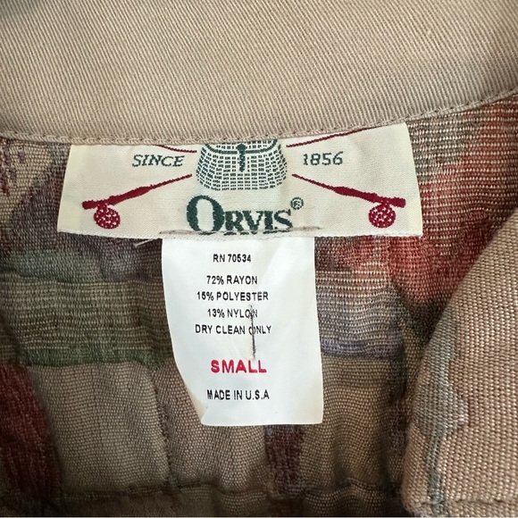 Orvis Women’s Long Sleeve Button Up Tan Abstract Quilted Cropped Jacket Sz S GUC - Picture 5 of 7